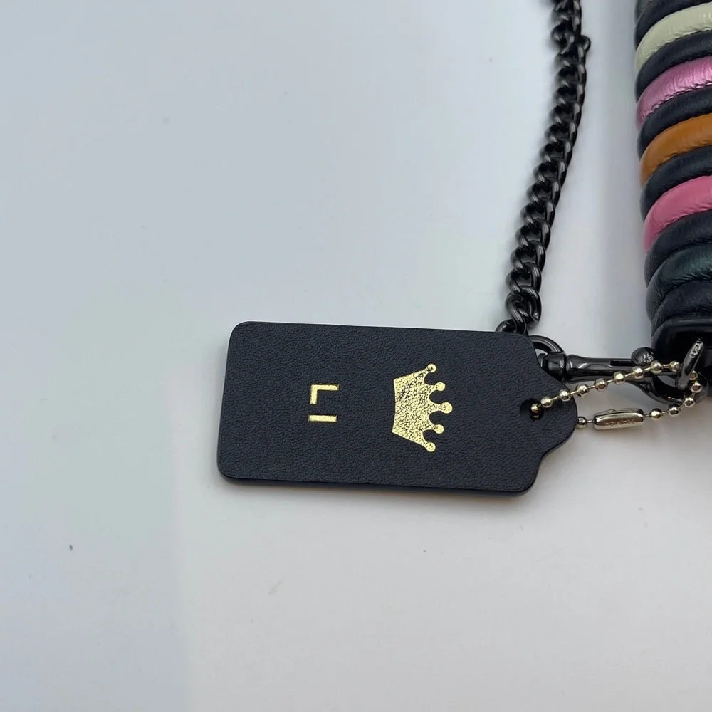 Coach foldover chain Clutch leather colorblock quilting rivets crossbody bag - Picture 15 of 15